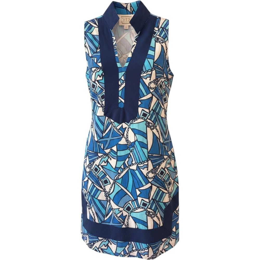 Sail to Sable Womens Blue Nautical Geometric Sleeveless Tunic Shift Dress XS